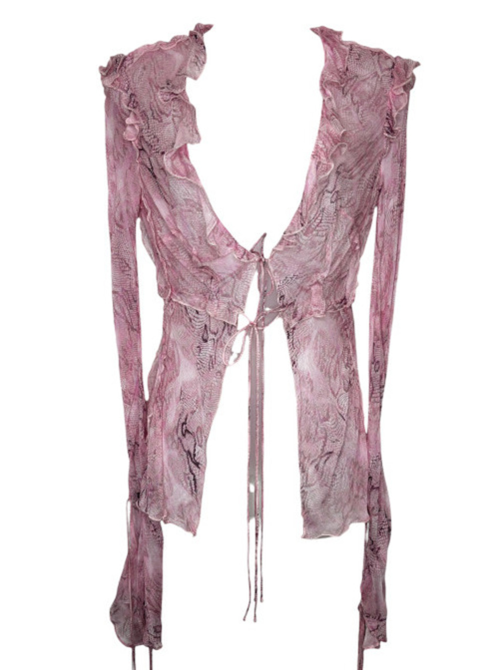 Rat & Boa Pink Sheer Ruffled Tie-Front Blouse